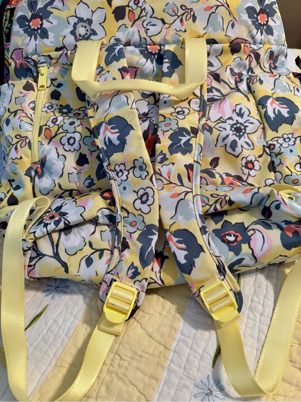 Vera Bradley Yellow Floral Drawstring Backpack with Multicolor Blooms - Picture 3 of 10